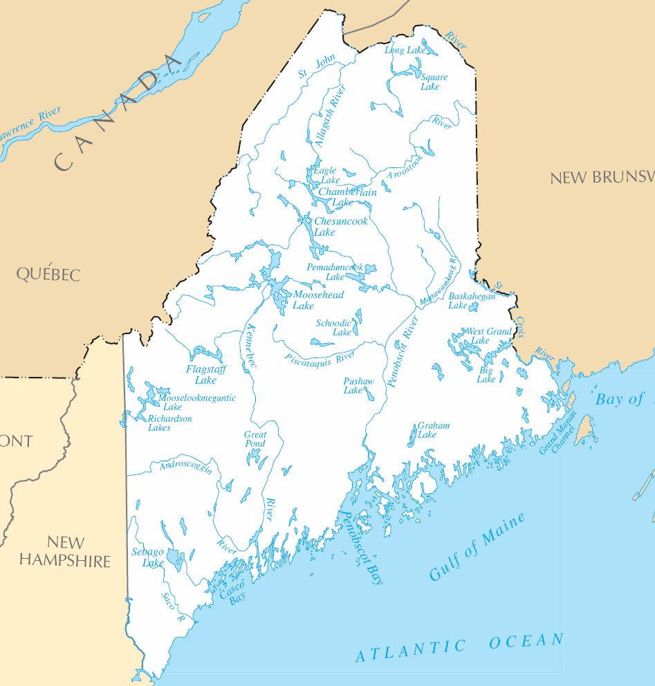 Carte rivières et lacs Maine