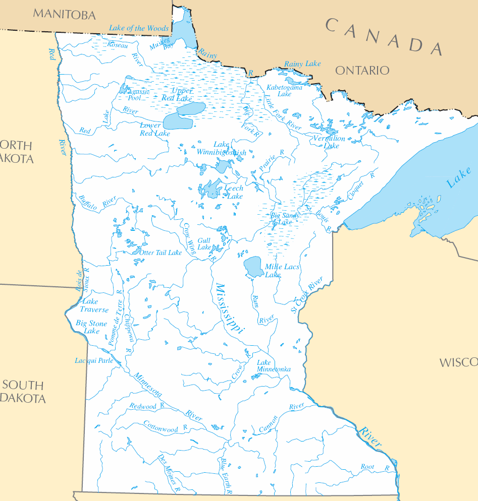 Carte rivières et lacs Minnesota