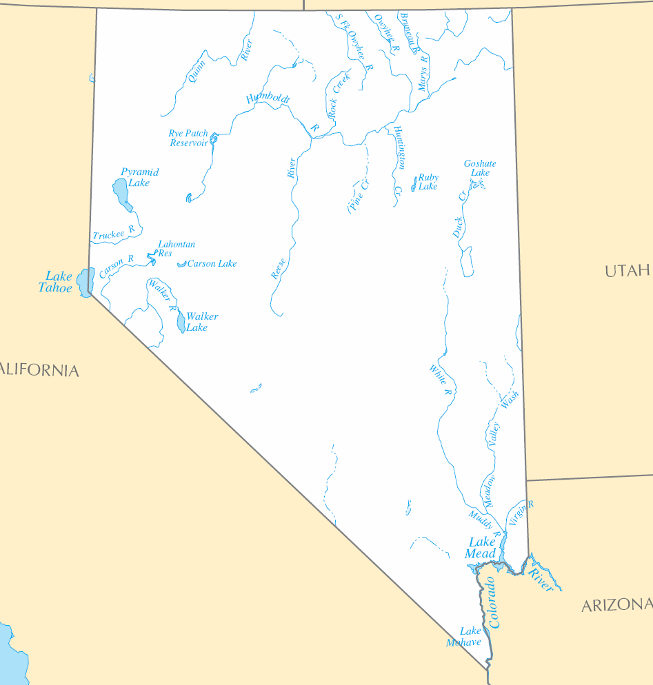 Carte rivières et lacs Nevada