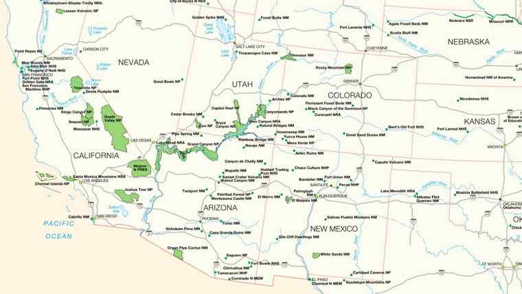 Carte parcs ouest américains