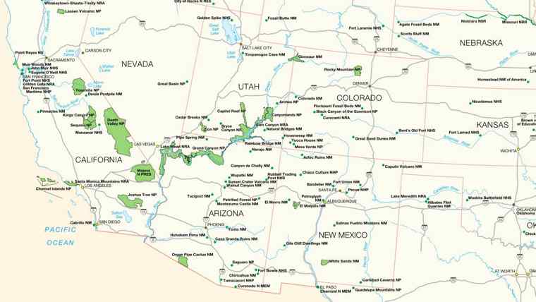 Carte parcs ouest américains