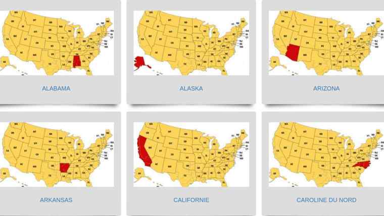 Cartes des 50 états des Etats Unis