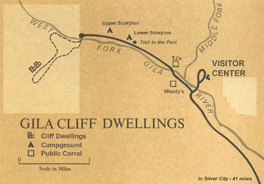 Carte Gila Cliff Dwellings National Monument
