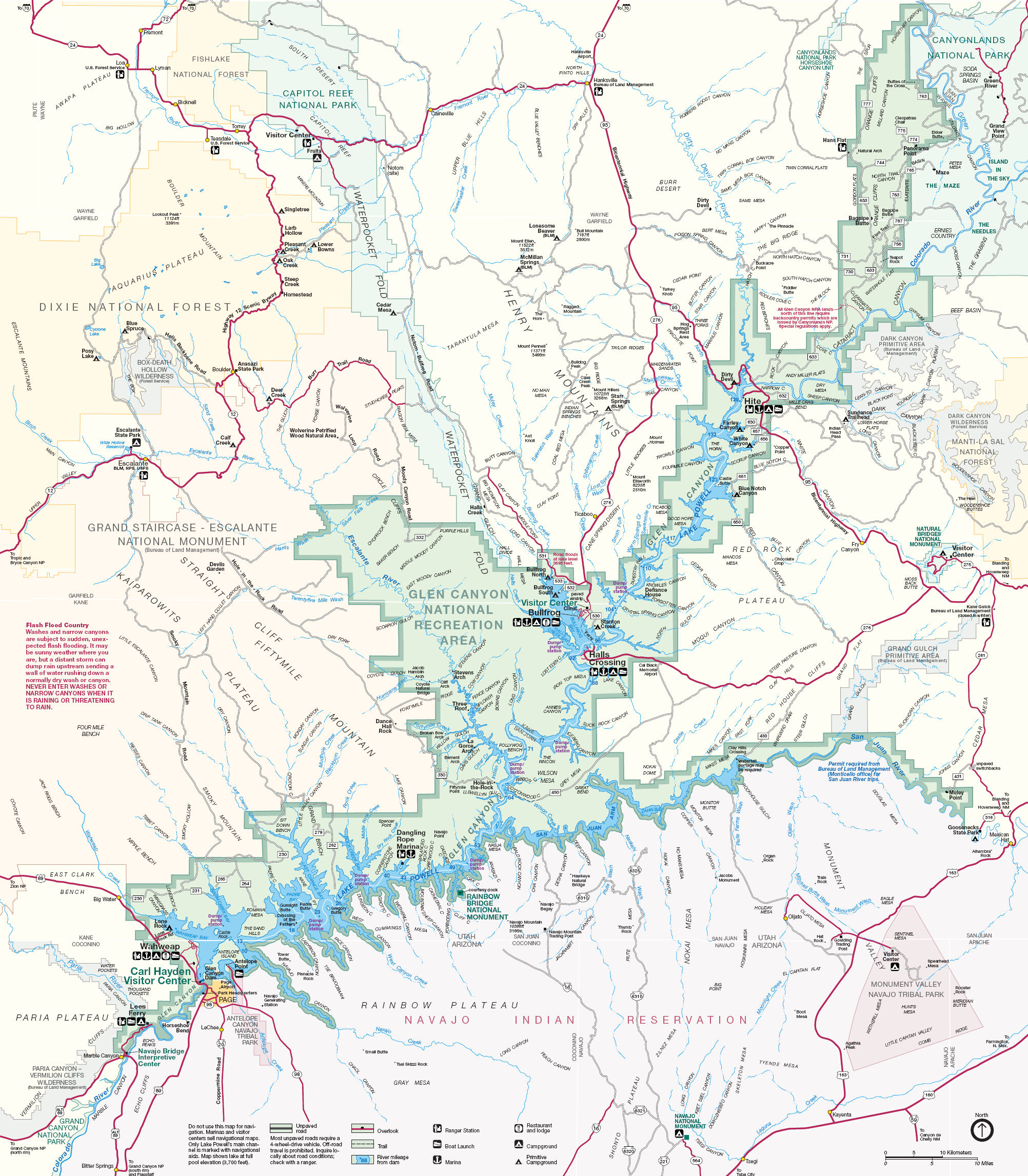 Carte Glen Canyon National Recreation Area et Lake Powell
