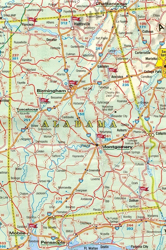 Carte routiere Alabama