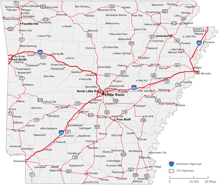 Carte routiere Arkansas