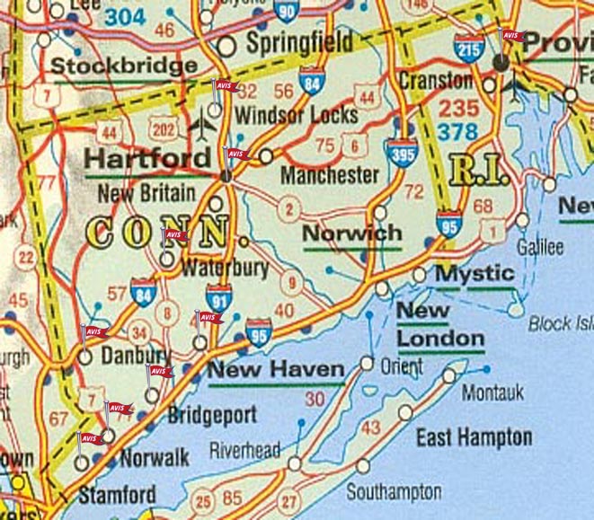 Carte routiere Connecticut