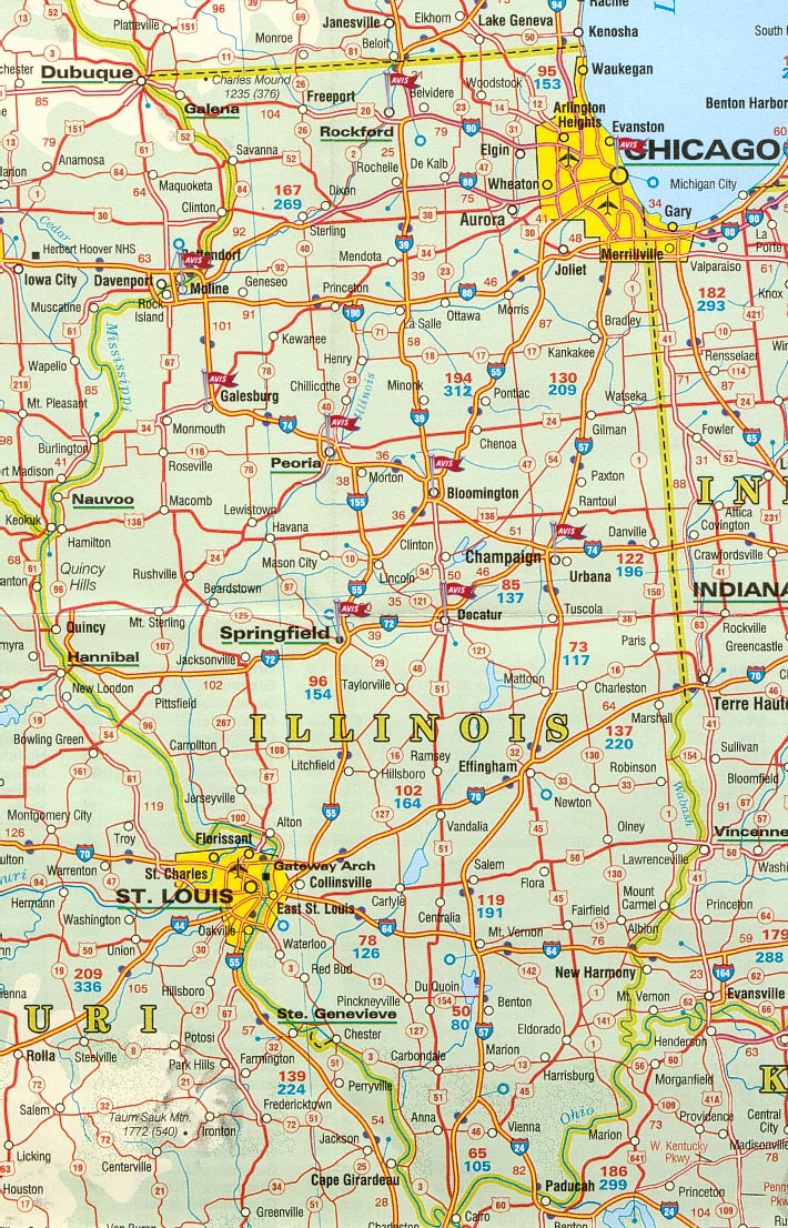 Carte routiere Illinois