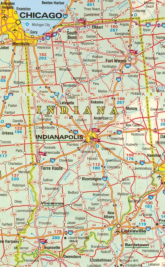 Carte routiere Indiana