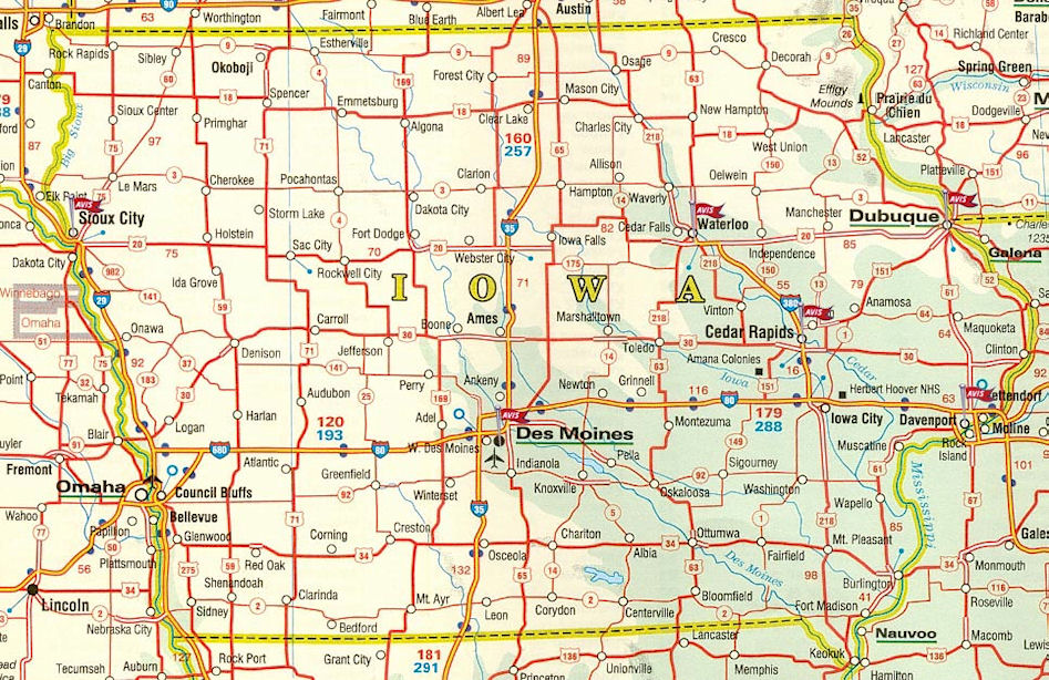 Carte routiere Iowa