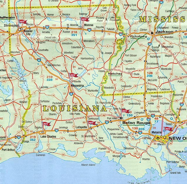 Carte routiere Louisiane