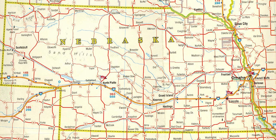 Carte routiere Nebraska