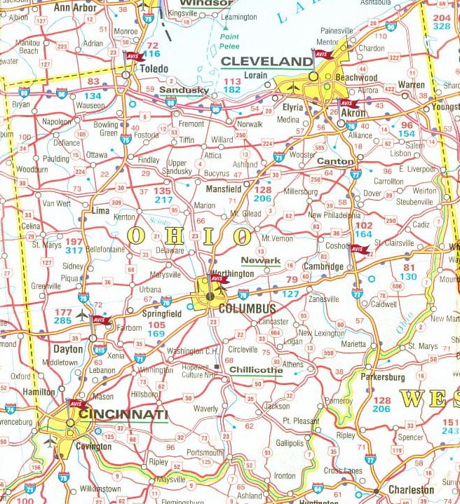 Carte routiere Ohio