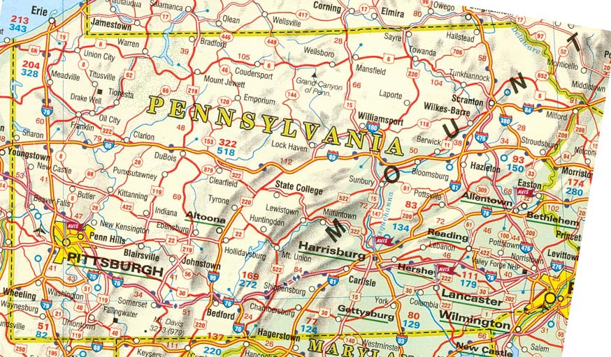 Carte routiere Pennsylvanie