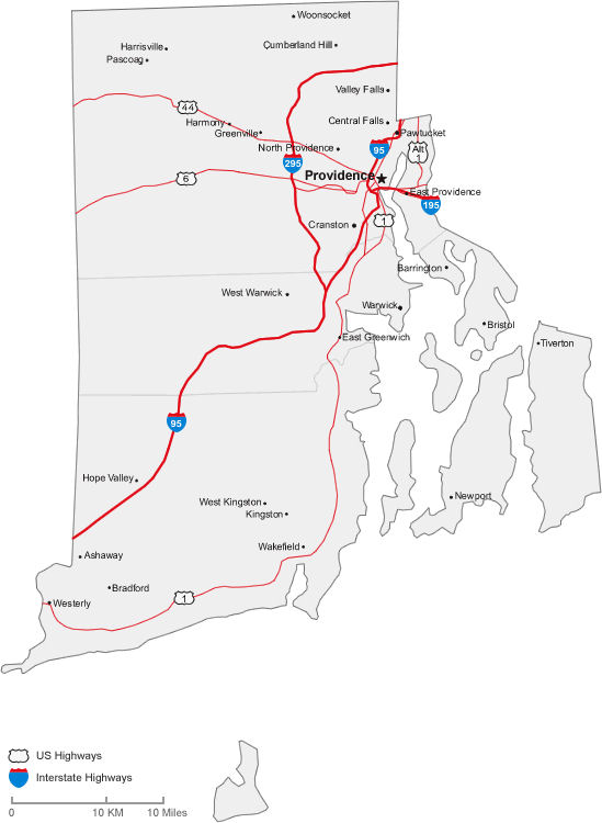Carte routiere Rhode Island