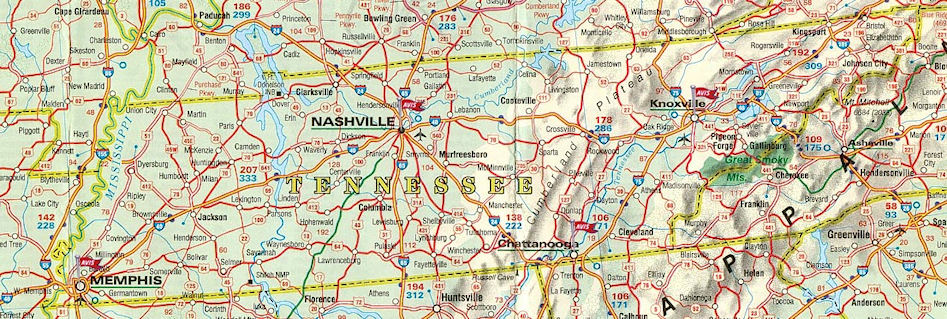 Carte routiere Tennessee
