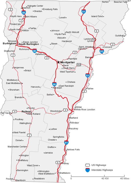 Carte routiere Vermont