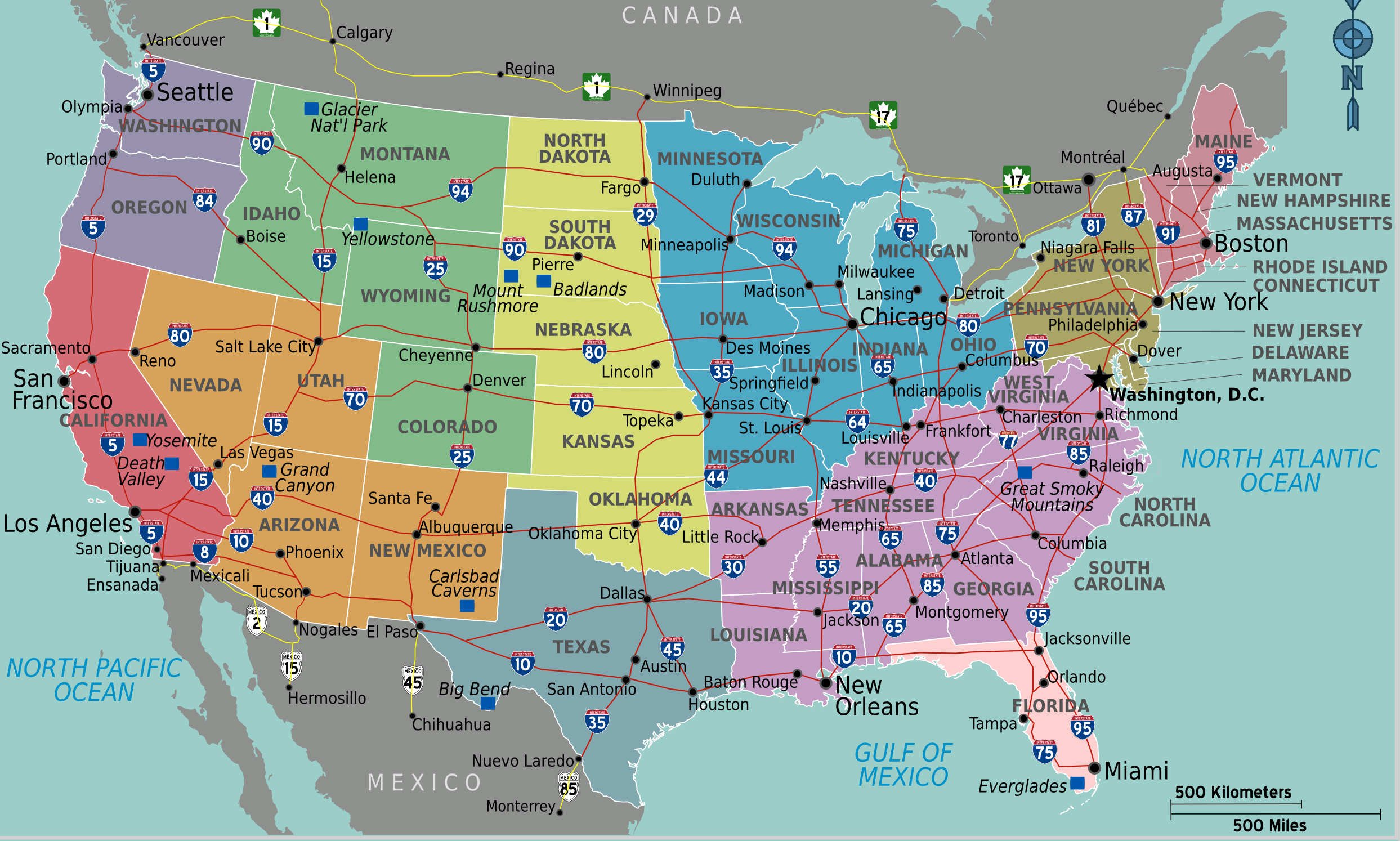 carte des usa avec ville