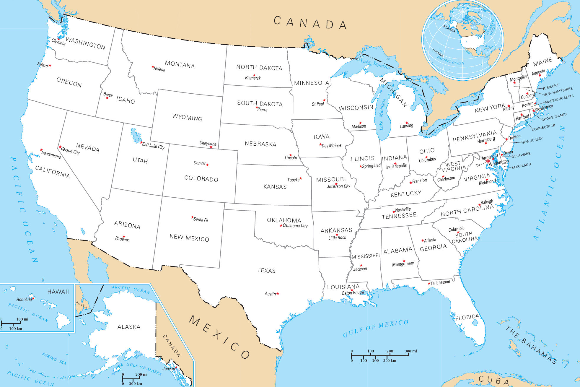 Carte capitales Usa Etats Unis