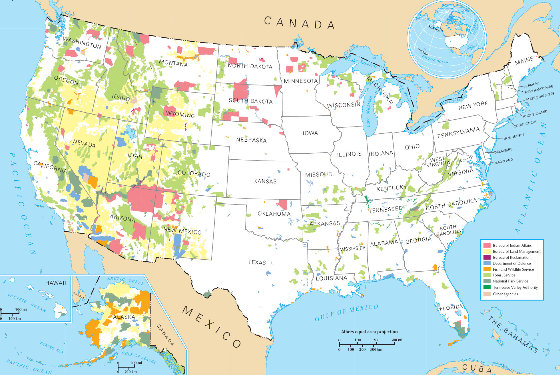 Carte terres et réserves indiennes Usa Etats Unis