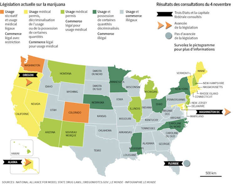 Carte où est-il légal de posséder du cannabis aux etats-unis