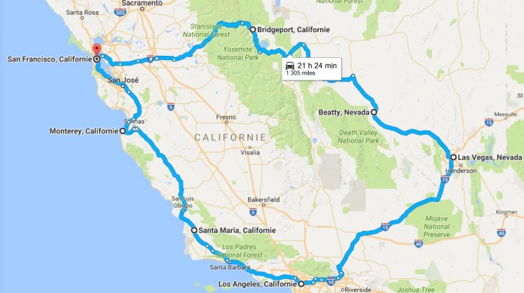 Carte Road trip californie