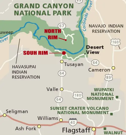 Carte des entrées du Grand Canyon