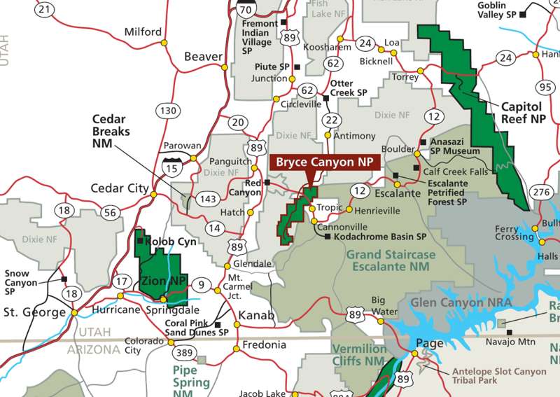 Carte région Bryce Canyon