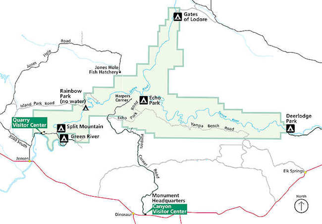 Carte des campings du Dinosaur National Monument