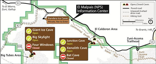 Carte des grottes El Malpais