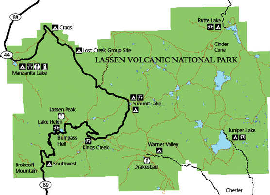 Carte des campings du Lassen Volcanic