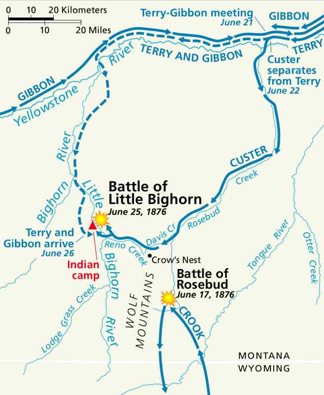 Carte de la bataille de Little Bighorn