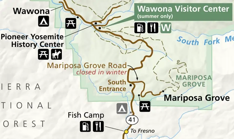Carte accès à Mariposa Grove 