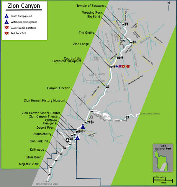 Carte des navettes Zion