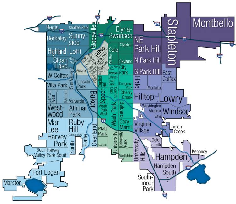 Carte des quartiers de Denver